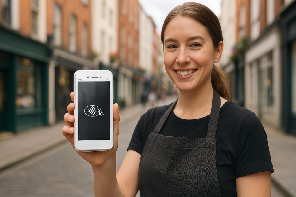 Female waiter PAX A50 small business payment providers Ireland startup merchant services SME payment solutions