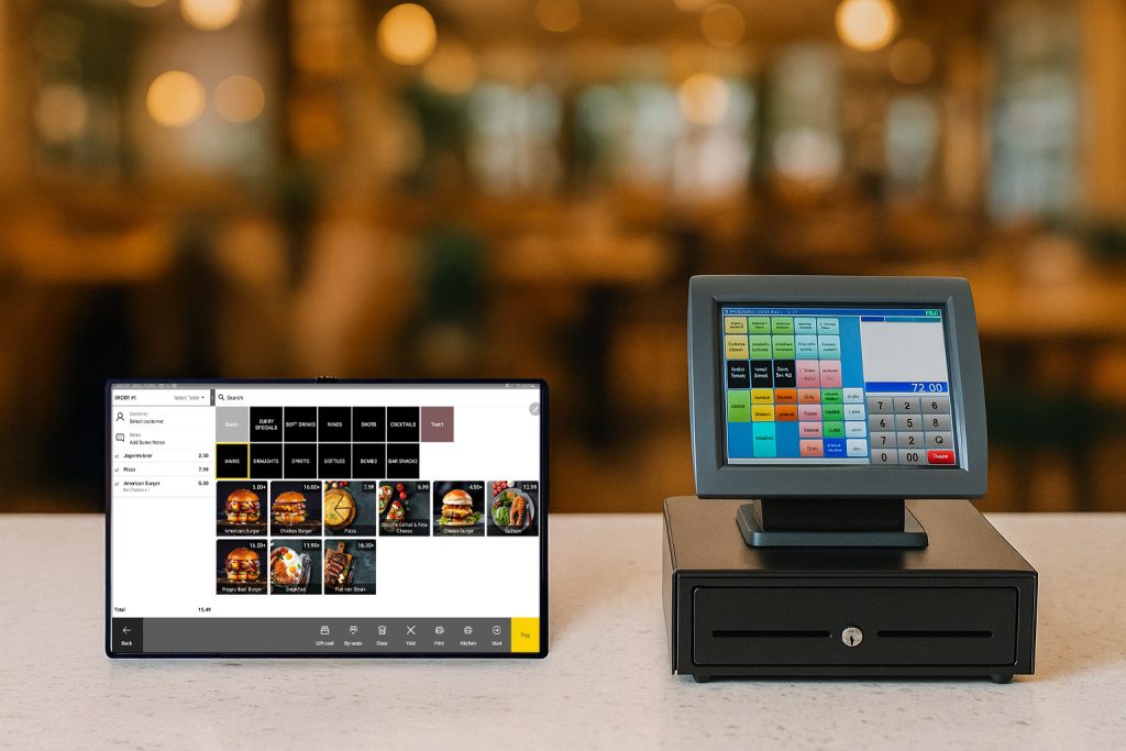 ablet EPOS comparison Ireland showing Samsung Galaxy POS vs traditional till Ireland side-by-side technology comparison