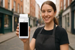 card machine for restaurants Ireland waiter holding PAX A920 Pro terminal